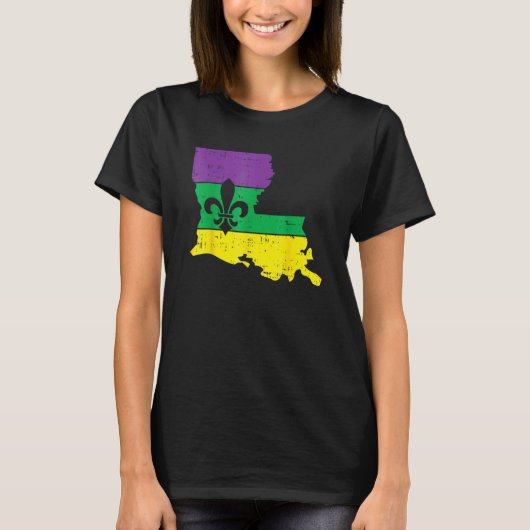 New Orleans Louisiana Map Jester Funny Mardi Gras  Tシャツ (正面)