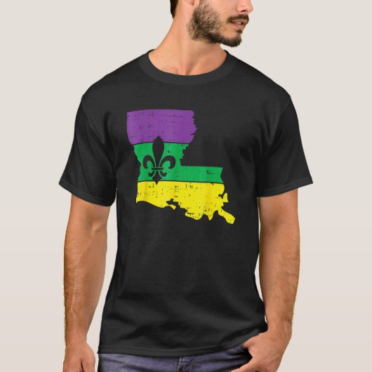 New Orleans Louisiana Map Jester Funny Mardi Gras  Tシャツ (正面)