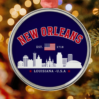 New Orleans Louisiana Vintage Skyline Metal Orname メタルオーナメント