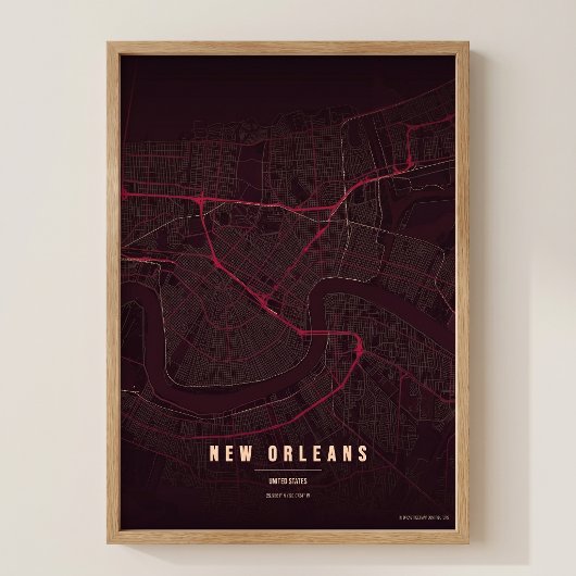 New Orleans Map Ruby NOLA Wallart Poster Gift ポスター
