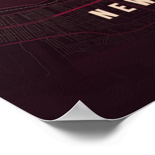 New Orleans Map Ruby NOLA Wallart Poster Gift ポスター (角)