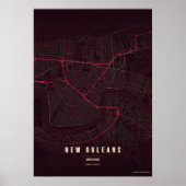 New Orleans Map Ruby NOLA Wallart Poster Gift ポスター (正面)