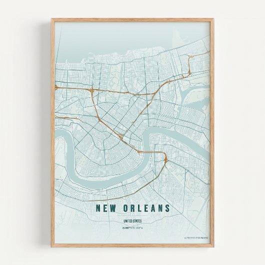 New Orleans Map Rustic NOLA Wallart Poster Gift ポスター