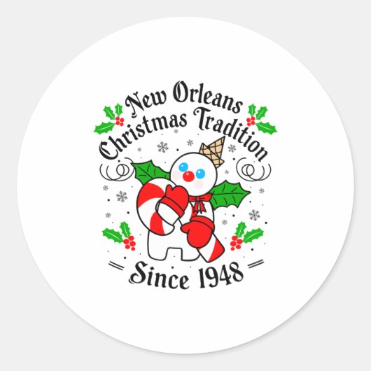 New Orleans Mr Bingle Christmas Tradition Snowman ラウンドシール (正面)