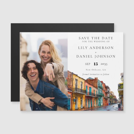 New Orleans Photo Wedding Save The Date マグネット招待状 (正面/裏面)