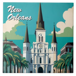 New Orleans St Louis Cathedral Turquoise Blue タイル