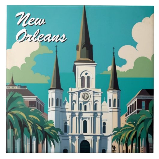 New Orleans St Louis Cathedral Turquoise Blue タイル (正面)