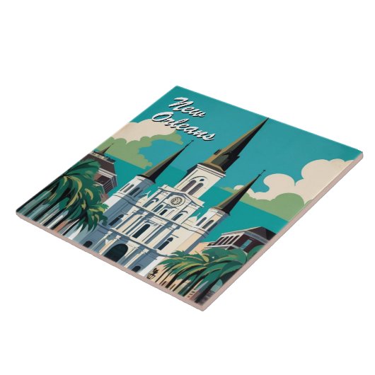 New Orleans St Louis Cathedral Turquoise Blue タイル (側面)