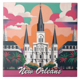 New Orleans St Louis Cathedral Vibrant Sky タイル