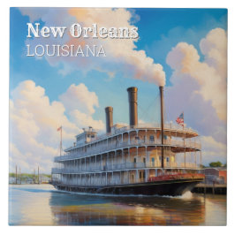 New Orleans Steamboat Riverboat Boat on River タイル