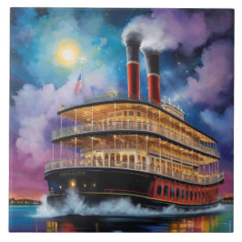 New Orleans Steamboat Riverboat Boat on River タイル