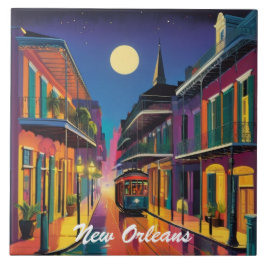 New Orleans Street & Streetcar by Night タイル