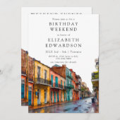 New Orleans Watercolor Birthday Weekend 招待状 (正面/裏面)