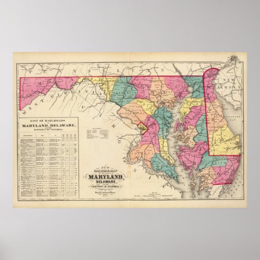 New railroad map of the states of Maryland ポスター (正面)