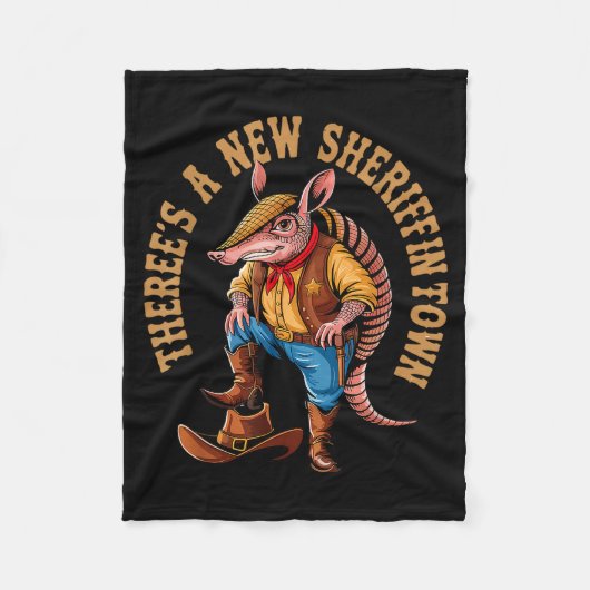 New Sheriff In Town Funny Armadillo Cowboy Western フリースブランケット (正面)