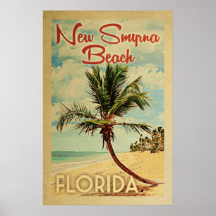 New Smyrna Beach Poster Palm Tree Vintage Travel ポスター
