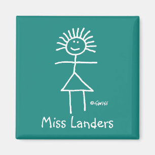 New Teacher Chalk Stick Figure on Green Blackboard マグネット