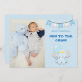 New To The Crew Photo Cute Elephant男の赤ちゃん 案内状 (正面/裏面)