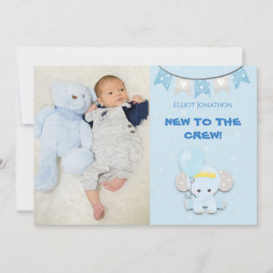 New To The Crew Photo Cute Elephant男の赤ちゃん 案内状