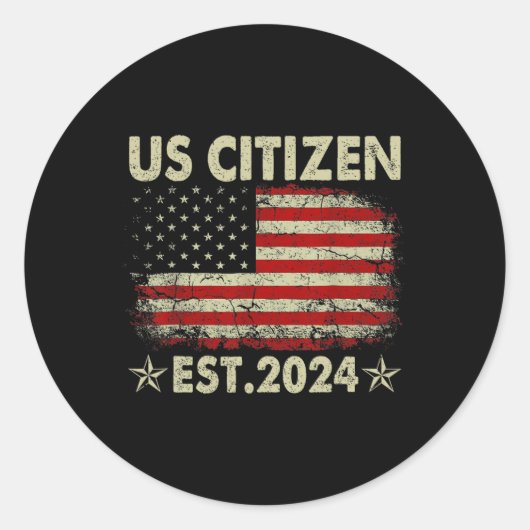 New Us Citizen Est 2024 American Immigrant Citizen ラウンドシール (正面)