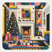New Wave 1980s Pop Art Christmas スクエアシール (正面)