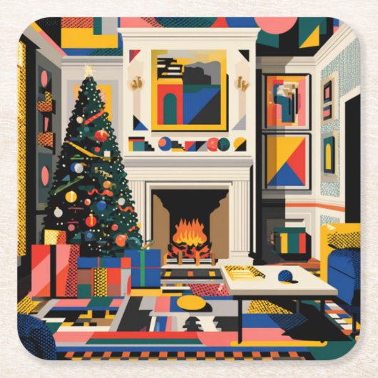 New Wave 1980s Pop Art Christmas Coaster スクエアペーパーコースター (正面)
