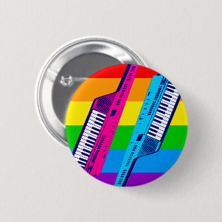 New Wave Vintage 80's Retro Keytar Rainbow Pin 缶バッジ