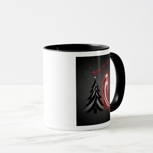 New Year 2026 – Black & White Mug with Red Accent  マグカップ (正面右)