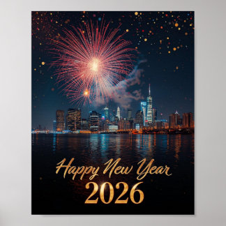 New Year 2026 City Fireworks Celebration Poster ポスター