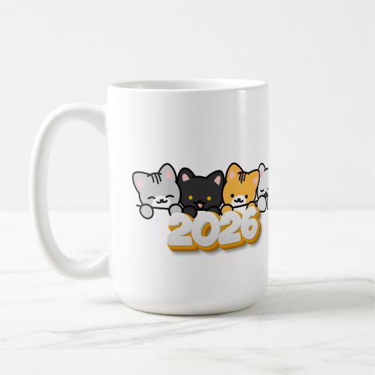 New Year 2026 Cute Cats for cats lovers コーヒーマグカップ (左)