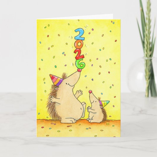 New Year 2026 Cute Hedgehog Greeting カード (正面)