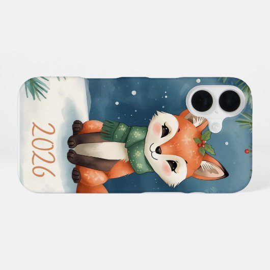 new year 2026 cute winter fox iphone case 16ケース (裏面横)