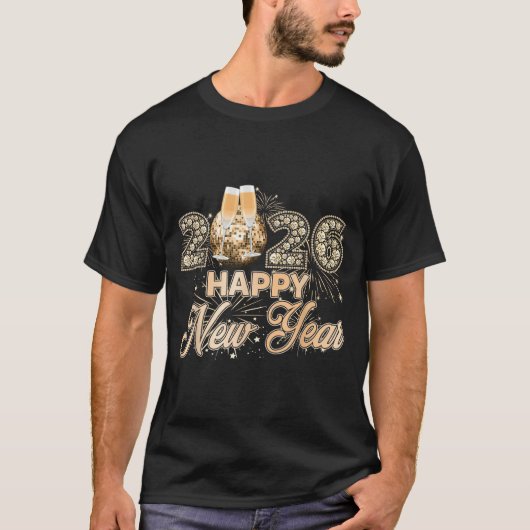 New Year 2026 Disco Ball Champagne Happy New Years Tシャツ (正面)
