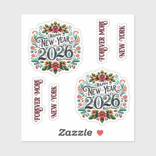 New Year 2026 Floral New York Forever シール (シート)