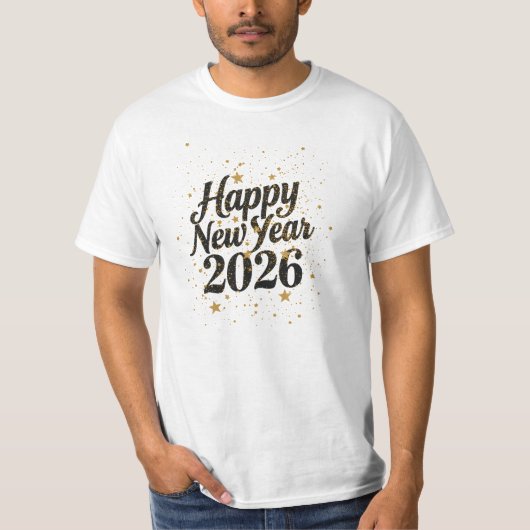 New Year 2026 Gold Glitter Script Celebration Tシャツ (正面)