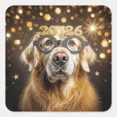 New Year 2026 Golden Retriever Humor スクエアシール (正面)