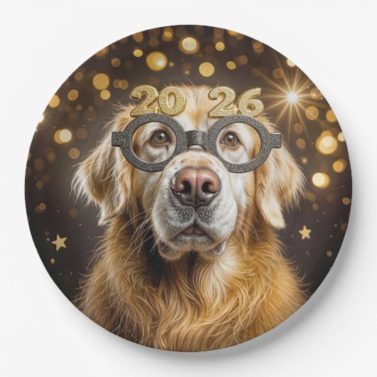 New Year 2026 Golden Retriever Humor ペーパープレート (正面)