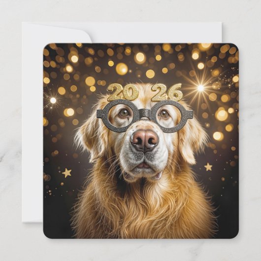New Year 2026  Party Golden Retriever Humor 招待状 (正面)
