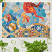 New Year 2026 Red Fiery Horse Christmas Pattern キッチンタオル (折り畳み)