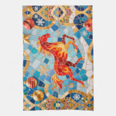 New Year 2026 Red Fiery Horse Christmas Pattern キッチンタオル (縦)