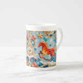 New Year 2026 Red Fiery Horse Christmas Pattern ボーンチャイナマグカップ (正面右)
