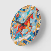 New Year 2026 Red Fiery Horse Christmas Pattern ラウンド壁時計 (傾斜)