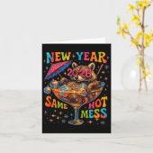 New Year 2026 Same Hot Mess Funny Raccoon Gift  カード (黄色い花)