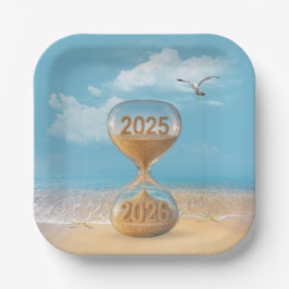 New Year 2026 Sand Timer With Starfish ペーパープレート