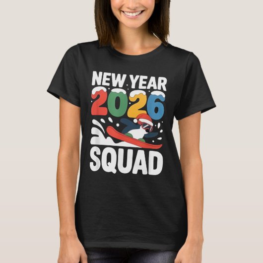 New Year 2026 Squad Funny Winter Snow Penguin Styl Tシャツ (正面)