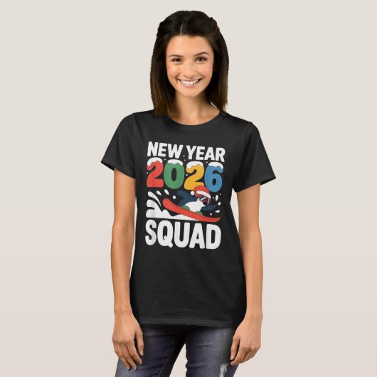 New Year 2026 Squad Funny Winter Snow Penguin Styl Tシャツ (正面フル)