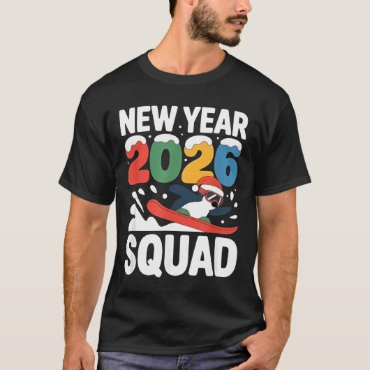 New Year 2026 Squad Funny Winter Snow Penguin Styl Tシャツ (正面)