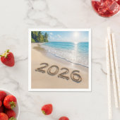 New Year 2026 Text On a Tropical Beach スタンダードカクテルナプキン (インサイチュ)