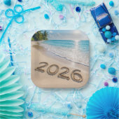 New Year 2026 Text On a Tropical Beach ペーパープレート (パーティー)
