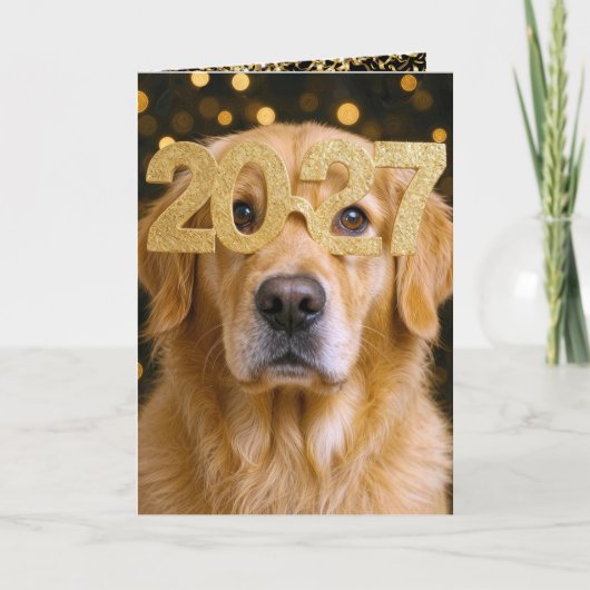 New Year 2027 Golden Retriever Humor カード (正面)